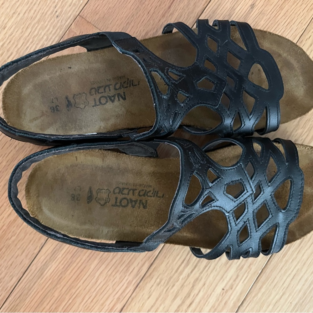Naot Black Sandals with Woven Leather Straps